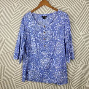 NEW Style Co Peasant Top Plus 20W 2X boho hippie shirt Lightweight Floral Blue